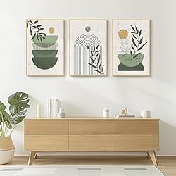 Framed Sage Green Large Boho Canvas Wall Art for