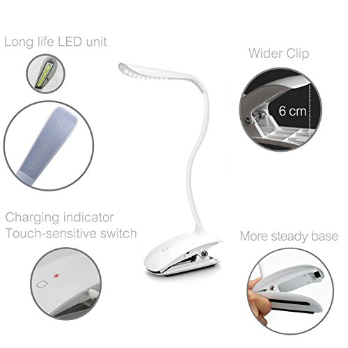 WONFAST 14 Led Cordless Clip on Desk Lamp Gooseneck Tube Touch Sensitive LED USB Rechargeable-3 Level Adjustable Brightness Lights for Indoor & Outdoor Table Reading (Yellow)