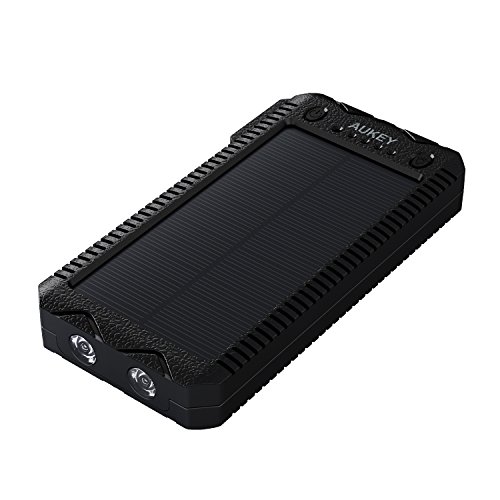 Aukey 12000mah solar charger with dual usb ports, flash…