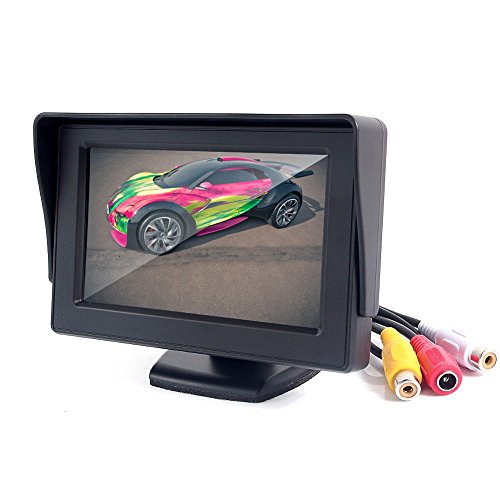 ATian 4.3 Inches Car Monitor TFT LCD Color Display Car Rear View Monitor Screen with 2 AV Input for Car Rear View Cameras, with Dash Mounting Stand and 3M Sticker, Fit for Almost All The Vehicles