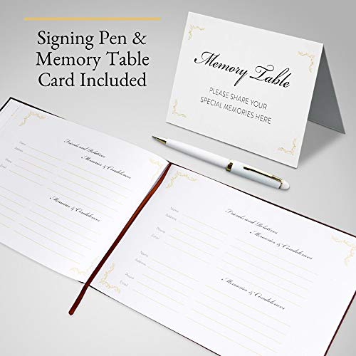 Heart & Homage Funeral and Memorial Guest Sign-in Book with Pen and Memory Table Sign, PU Leather Hardcover, Large - Beautiful, Celebration of Life Registration Books (Burgundy)