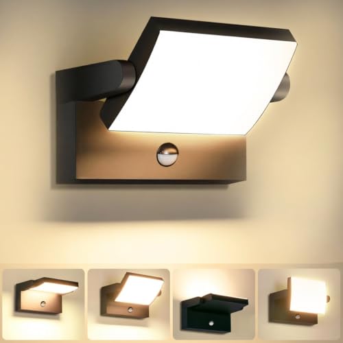GXXG 40W Applique Murale Exterieur avec Détecteur de Mouvement 4000Lm Noir Applique Interieur avec panneau LED pivotant à 350° 3000K Blanc Chaud Projecteur Exterieur étanche IP65