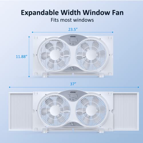 shinic Window Fan with Reversible Airflow Quiet, Twin 9" Blades, Full
