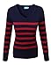 makeitmint Women's V-Neck Stripe Pull Over Knit Sweater Top
