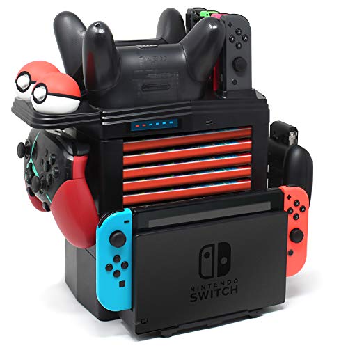 Charging Stand for Nintendo Switch Pro Controller,Joy-Con,Pokémon Balls,and Game Cards, Multifunctional Detachable Station Dock Charger and Storage for Nintendo Switch Console with 1 USB Type-C Cable