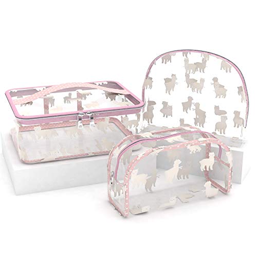 Clear Cosmetic Makeup Bag - Transparent Llama Make Up Bags Organizer Waterproof Travel Toiletry Bag TSA Pouches Toiletries Case with Zipper Vinyl PVC Leakproof Makeup Pouch (3 Pack) (Llama)
