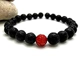 Lava Rock and Red Coral Mens Energy Bracelet