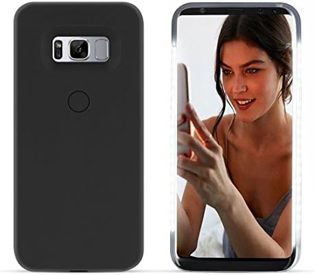 LONHEO Samsung Galaxy S8 Illuminated Cell Phone Case Galaxy S8 Led Illuminated case Great for a bright Selfie and Facetime with a Free Phone Holder -Black
