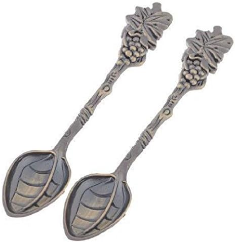 TP7 Set Of 2 Pieces Bronze Tone Coffee Spoon 3.9 Inches Retro Style Leaf Carved Dessert