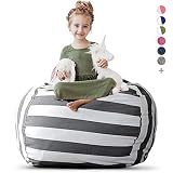 Creative QT Stuffed Animal Storage Bean Bag Chair - Extra Large Stuff 'n Sit Organization for Kids Toy Storage - Available in a Variety of Sizes and Colors (38", Grey/White Striped)
