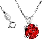 .925 Sterling Silver 7Mm. Red Cubic Zirconia Pendant Necklace ,18