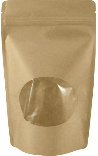 UPC 859068002019, 50 Natural Kraft Stand-up Zip Pouch with Window (Small (5 1/8&quot;W x 8 1/8&quot;H))