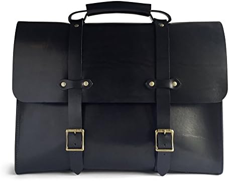 Jackson Wayne Vintage Full Grain Leather Briefcase Laptop Bag (Black)