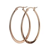 AMDXD Jewelry Stainless Steel Rose Gold Hoop Earrings for Women Oval Tube Width 29.8MM