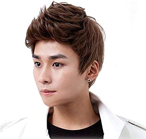 Cool Dark Brown Man Boys Short Wig with Wig Cap