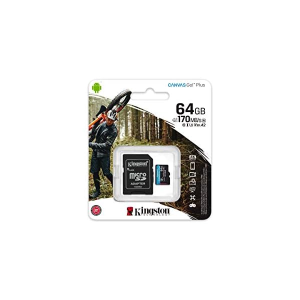 Kingston Canvas Go! Plus microSD Speicherkarte Klasse 10, UHS-I 64 GB microSDXC 170R A2 U3 V30 Speicherkarte + Adapter – Bild 4