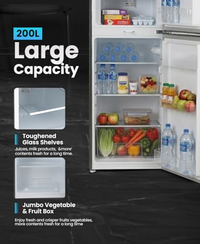 200L Gross/130L Net Capacity, Double Door Defrost Refrigerator With Grip Handle, Silver Finish, Adjustable Front Wheel, Quick Cooling, Low Voltage, Fridge - 90L/Freezer- 40L capacity GRF2209SXE Silver