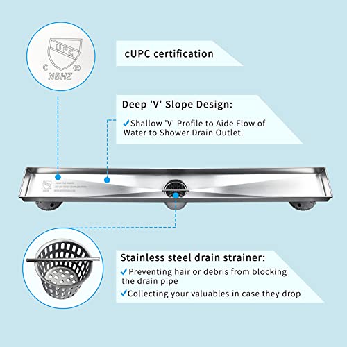 Neodrain 24Inch Linear Shower Drain with Tile Insert Grate