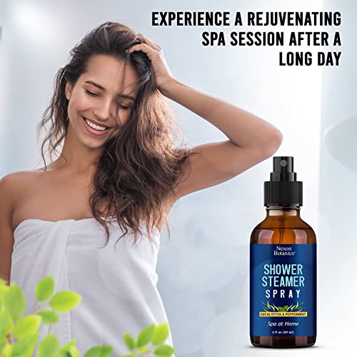 EUCALYPTUS & PEPPERMINT SHOWER STEAMER SPRAY 2 FL OZ – AROMATHERAPY MIST FOR SPA WITH PURE, NATURAL ESSENTIAL OILS – REFRESHING AROMA FOR CLEAR BREATHING & MOOD ENHANCEMENT – NEXON BOTANICS