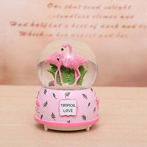 URToys 1Pcs Creative Pink / Green Color Resin Ornament Flamingo Crystal Ball Light Tropical Love Music Box Romantic Ball Lovely Home Decoration Christmas Valentine's Day Girlfriend Gifts