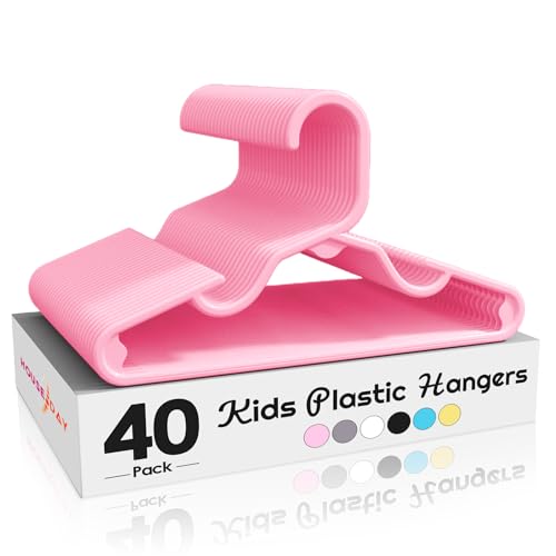 HOUSE DAY Kids Plastic Hangers for Closet, Childrens & Baby Hangers - Toddler to Child Clothes - Clothing, Pants, Coats & More - Ideal for Everyday Use (Pink, 40 Pack)