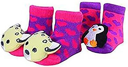 Newborn Unisex Baby Booties Baby Boy Girls Slippers Rattle Toe Animal Socks Pink Purple Blue Yellow Green