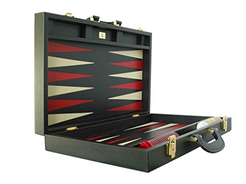 Zaza & Sacci Leather Backgammon Set - Board Game - 20" Black Case