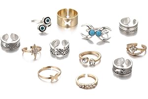 Xeyau Toe Rings for Women Boho Toe Rings Set Rhinestone Turquoise Toe Rings Vintage Band Punk Toe Rings Summer Beach Toe Open Rings Adjustable Foot Jewelry