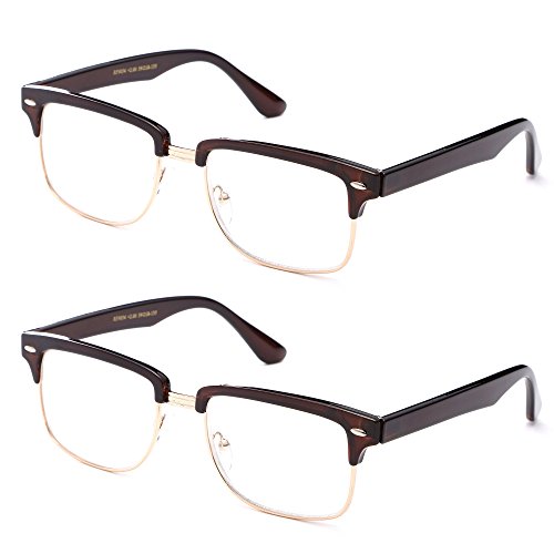 Reading Glasses - Best 2 Pack for Men and Women Club Master Fashion Comfort Spring Arms & Dura-Tight Screws
