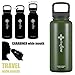 The Flow Insulated Water Bottle Large 32oz Stainless Steel Vacuum Flask With Wide Mouth Straw Lid, Coffee Flip Lid and Carabiner, Double Wall Sports Travel Tumbler (Olive Green, 1L)
