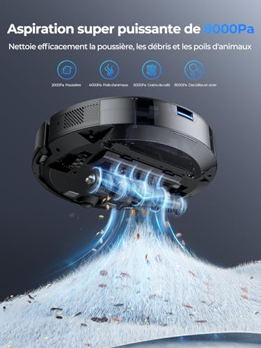 Robot Vacuum Cleaner, 8000Pa 200Mins Robot Vacuum Cleaner Navigation LiDAR Washer, Robot Floor Washer, Multiple Floor Maps Alexa/APP/WiFi Control, Ideal for Pet Hair, Carpets and Hard Floors