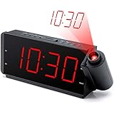 DreamSky Projection Alarm Clock Radio with USB Charging Port and FM Radio, 2 Inches Large Led Number Display with Dimmer, Adjustable Alarm Volume, Snooze, Sleep Timer,12 Hr Display, Plug in Clock.