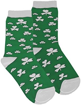 Kids Socks With White Shamrock Print, Green Colour