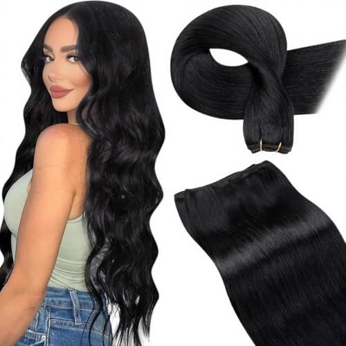 LaaVoo 60cm Real Hair Extensions Black Jet Weft 120g Light Remy Light Weight Length Daily Use #1