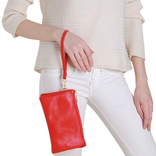 Humble Chic Vegan Leather Small Crossbody Bag or Wristlet Clutch Purse, Includes Adjustable Shoulder and Wrist Straps, Red, Bright Cherry, Scarlet, Vermilion