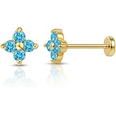 FANSING Birthstone Flower Earring Cubic Zirconia Flat Back Earrings for Women Small Stud Earrings for Cartilage Helix