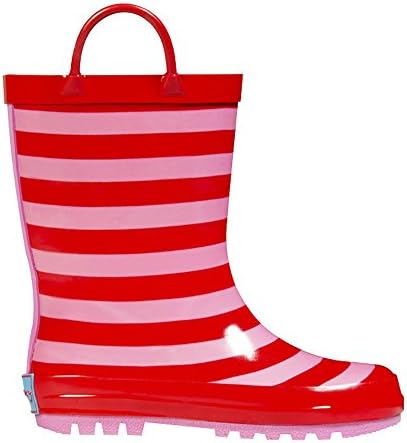 RanyZany Red and Pink Super Stripes Rain Boots, 12