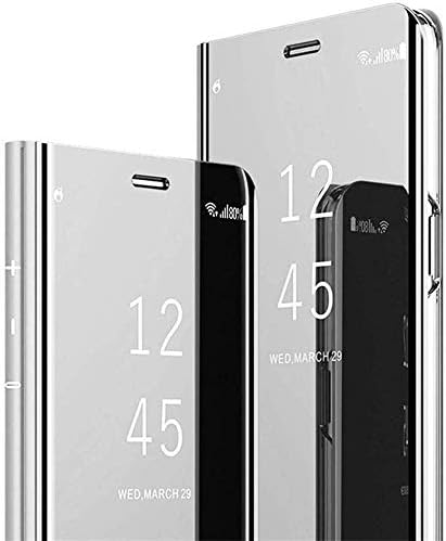 Qpolly Mirror Case Compatible with Huawei Y9 Prime 2019/P Smart Z Leather Case + Hard PC Miroir Argent