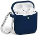 Airpods Case, GMYLE Silicone Protective Shockproof Wireless Charging Airpods Earbuds Case Cover Skin with Keychain kit Set Compatible for Apple AirPods 2 & 1 2016-2019 - Navy Blue [Front LED Visible]
