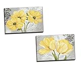 Beautiful Grey & Yellow Flower; Two 20x16in Hand-Stretched Canvases