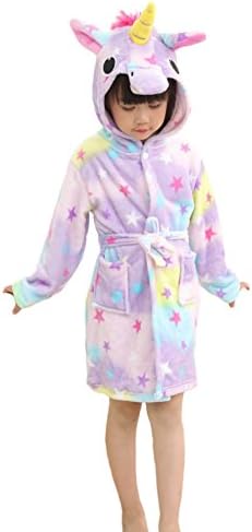 XINNE Toddlers Kids Unicorn Hooded Bathrobe Flannel Robes Pajamas Sleepwear Dressing Gown Size 140 Star