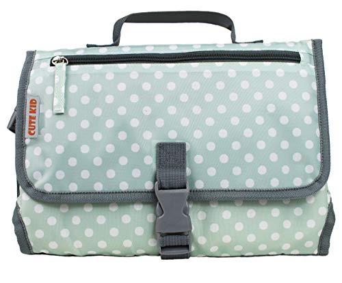Cute Kid Portable Changing Pad | Diaper Changing Clutch | Changing Station Kit Waterproof for Boys and Girls | Extra Large Diaper Bag & Changing Mat in One with 3 Pockets | Easily Wipes Clean! (Green)