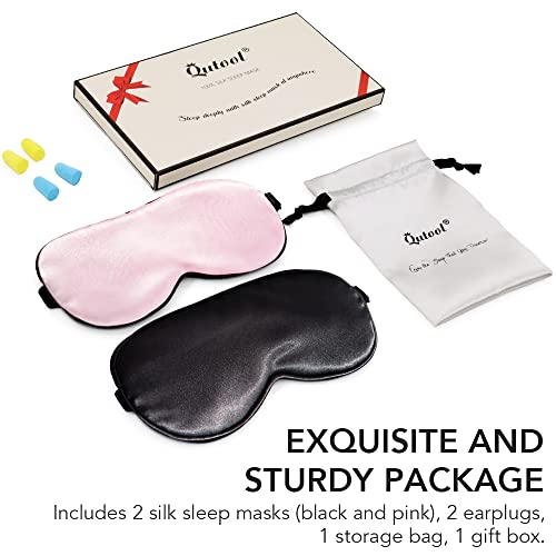 Silk Sleep Mask for Women Men Eye mask for Sleeping 100% Real Natural Pure Silk 2 Pack Black and Pink Sleep Masks with Adjustable Strap Eye Sleep Shade Cover Blocks Light Reduces Puffy for Gift