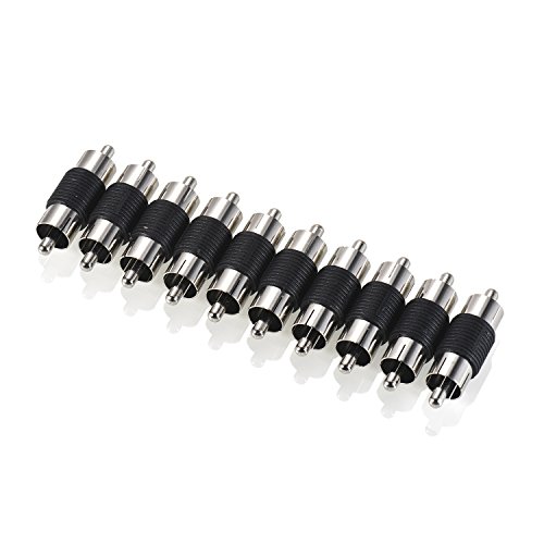 Warmstor 10 Pack Nickel Plated Audio Video RCA Male to Male Adapter Coupler Converter