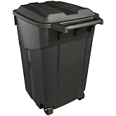 7DAY'S 32 Gallon Wheeled Heavy Duty Plastic Garbage Can, Attached Lid, Black main image 0