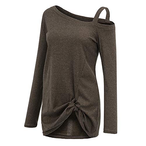 Sexy Off Shoulder Sweater Womens Casual Soft Long Sleeves O Neck Knot Side Twist Blouse Top T-Shirt