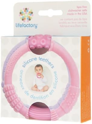 Lifefactory BPA-Free Multi-Sensory Latex and Silicone Teething Ring, Pink and Lilac 2-Pack