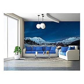 Aerial View of La Thuile Village Glowing in The Night, Famous Ski Resort in Aosta Valley, Italy. - Removable Wall Mural | Self-Adhesive Large Wallpaper - 66x96 inches