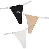 GORGLITTER Women's G String Thongs Sexy 3 Pack No Show Invisible Clear Strap Underwear Low Rise Panties