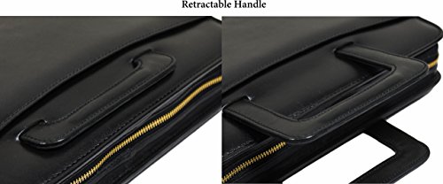 Zippered Genuine Leather Business Portfolio |Easy to Carry Organizer With Writing Pad Holder,Business Card And Pen Slots.IPAD Holder And Flip-Closure Phone Pocket, Black by Aaron Leather(With Handle)